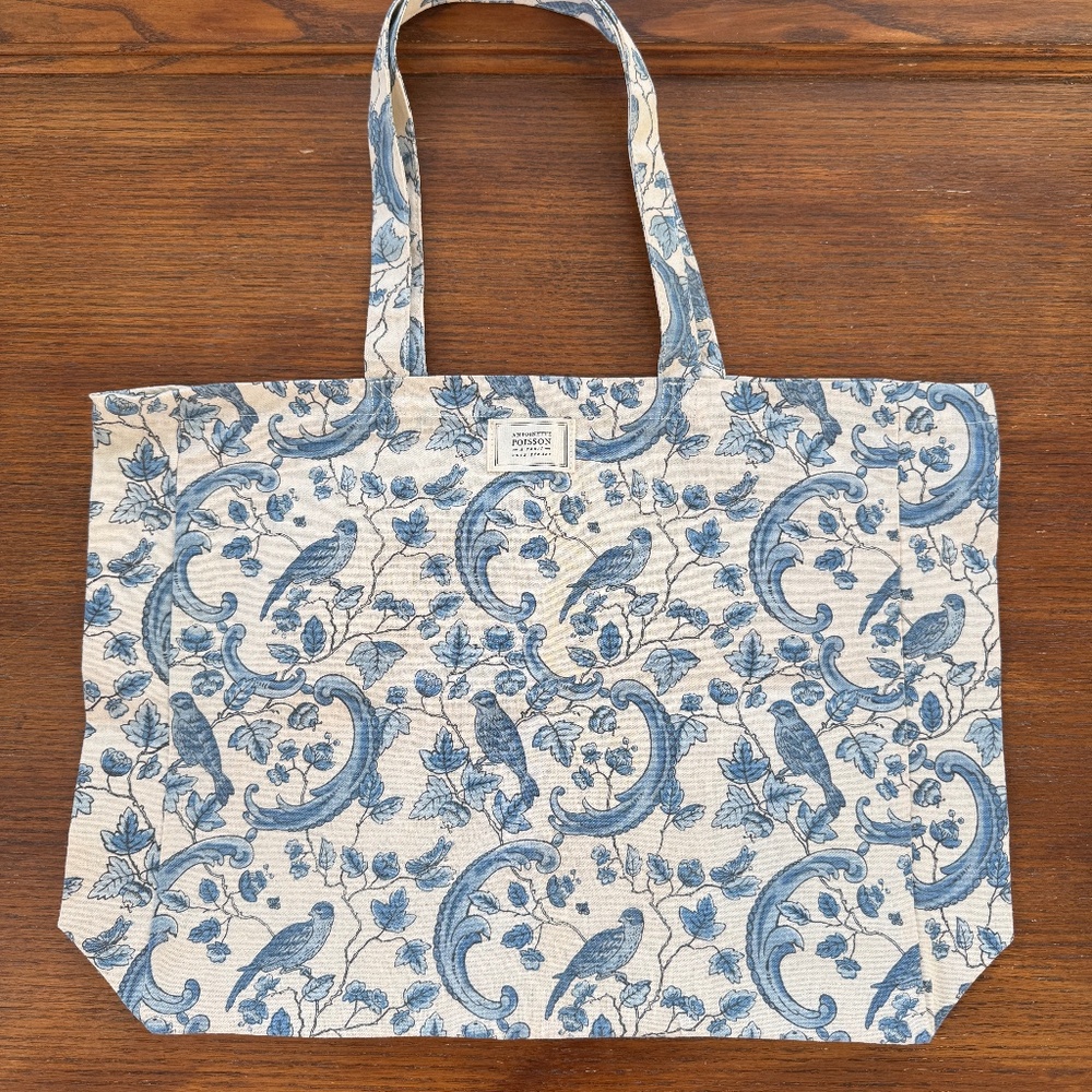 new Sézane x Antoinette Poisson cotton tote bag blue bird vintage print